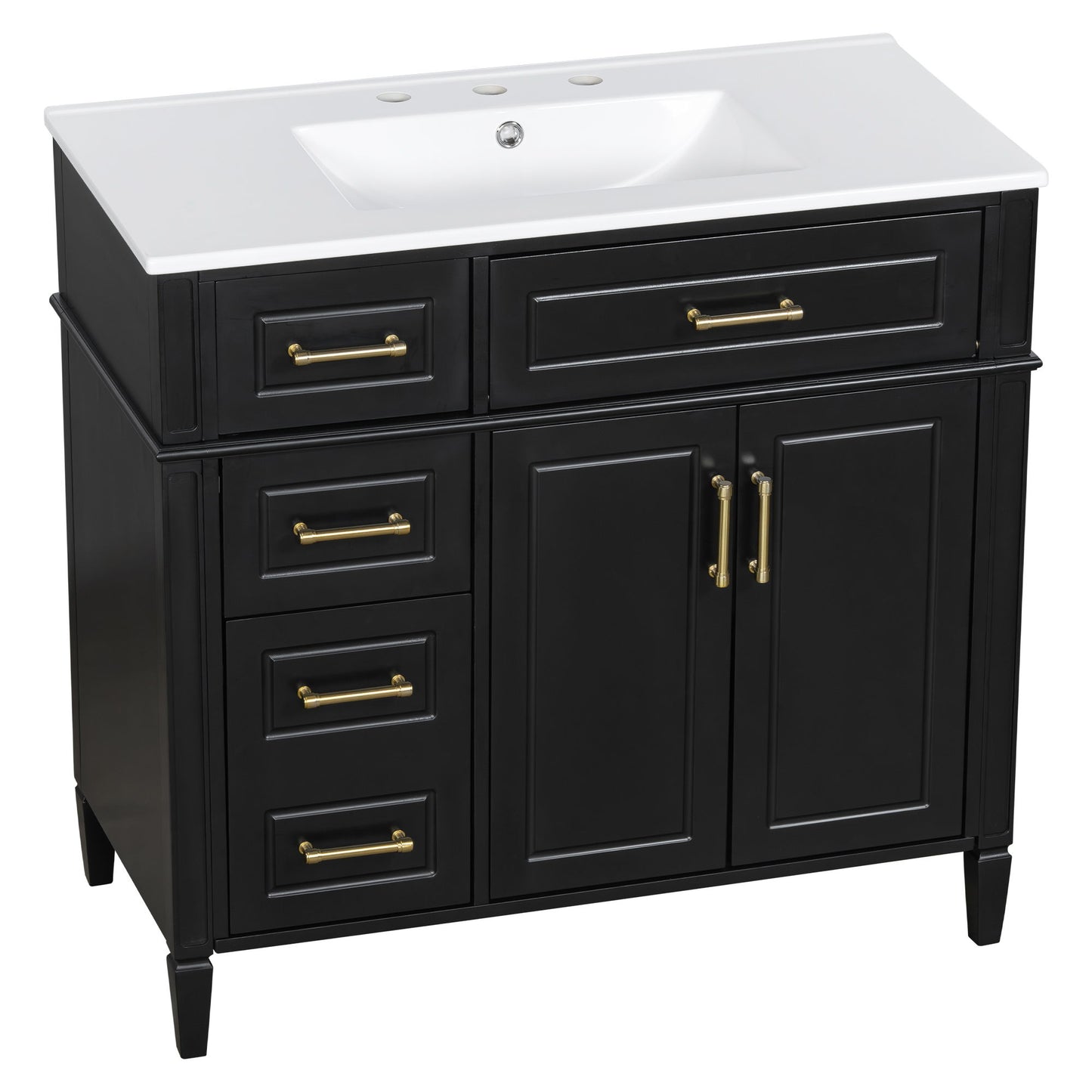 Bathroom Vanity With Sink, 4 Drawers, 2 Doors