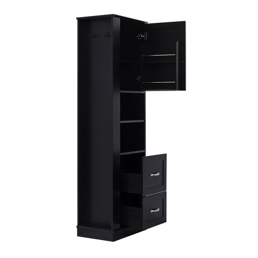 Freestanding Bathroom Storage Cabinet With Adjustable Shelves And Side Hooks Board, Rectangle Design