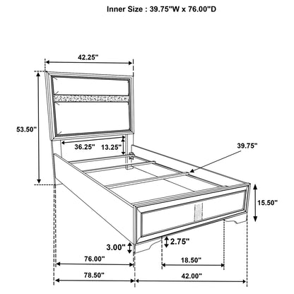 Panel Bed With Padded Headboard And Glittering Accent Stripes