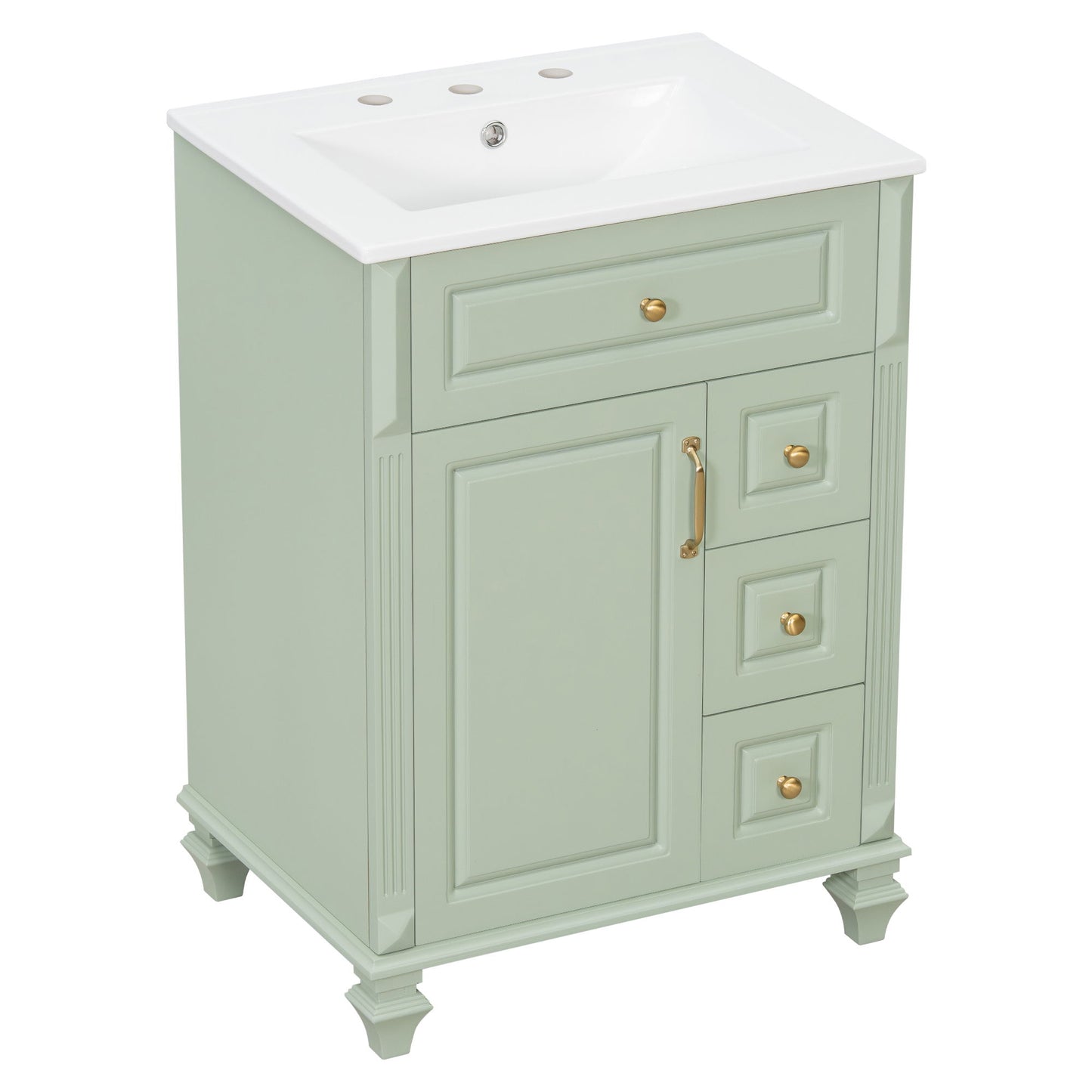 Freestanding Bathroom Vanity With Sink, 3 Drawers & Flip-Out Drawer