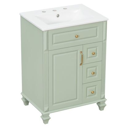 Freestanding Bathroom Vanity With Sink, 3 Drawers & Flip-Out Drawer