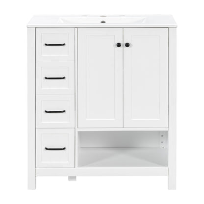 Bathroom Vanity With Sink Top, Bathroom Vanity Cabinet With 2 Doors And 2 Drawers, Open Shelf