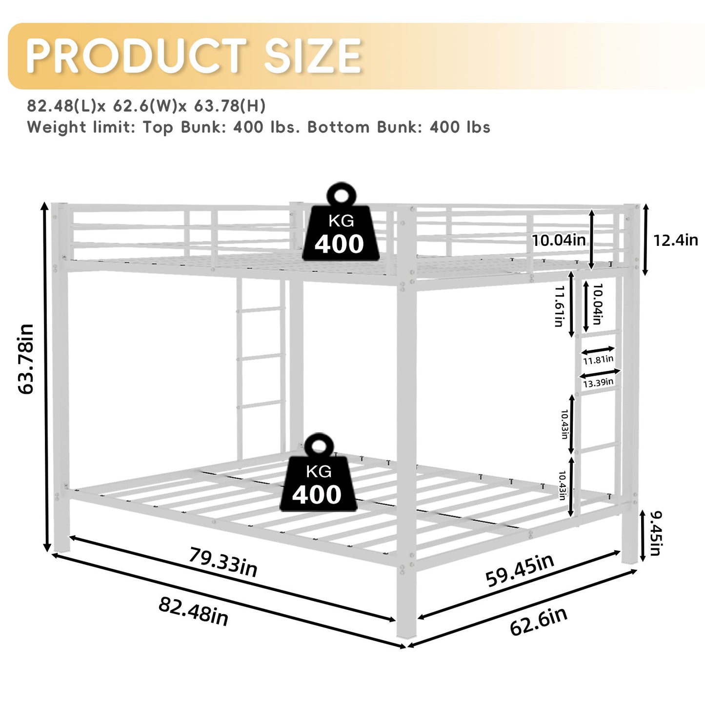Bunk Bed For Kids, Convertible Frame With Ladders & Guardrail