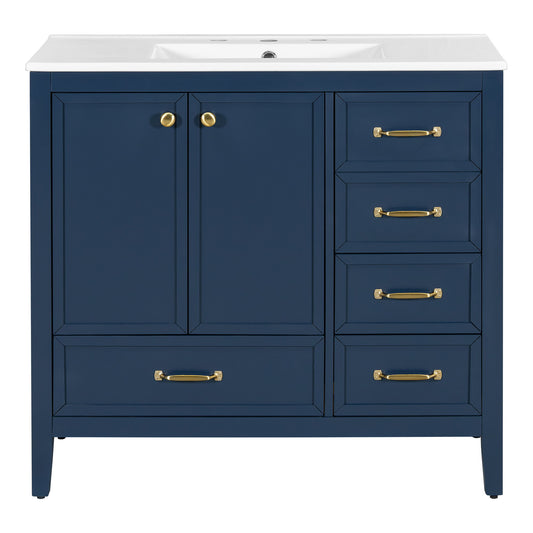 Elegant Vintage Bathroom Vanity & Sink And Soft Closing Door, 4 Drawers Of Different Sizes Frame