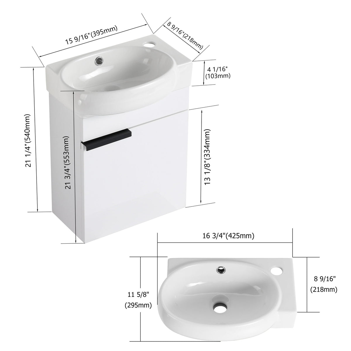 Soft Close Doors Bathroom Vanity With Sink, Compact Wall Mounted Design Basin