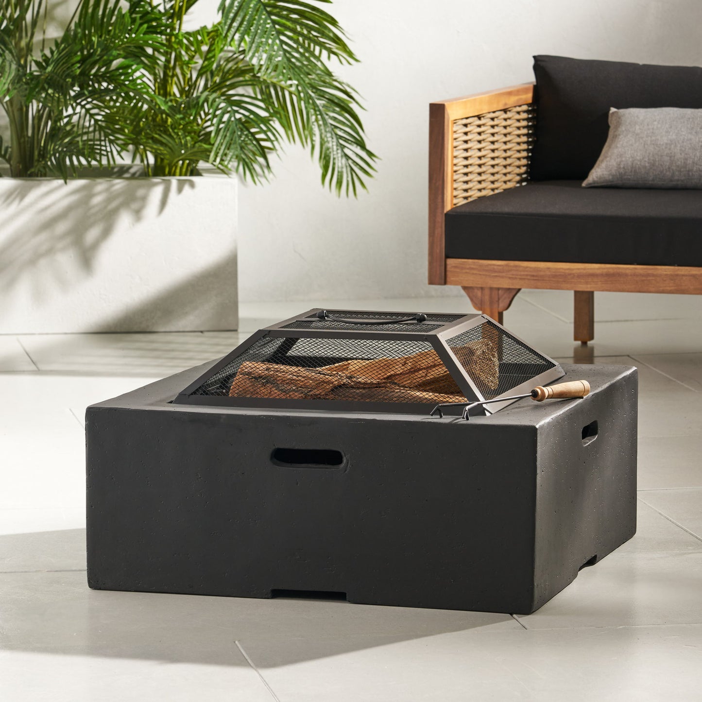 Outdoor Square Mgo Wood Burning Fire Pit - Dark Gray