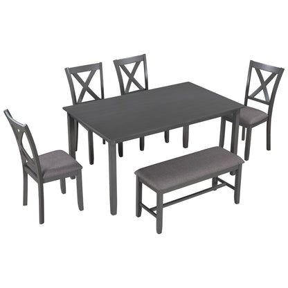 6 Piece Rectangular Dining Table Set With 4 Chairs And Bench