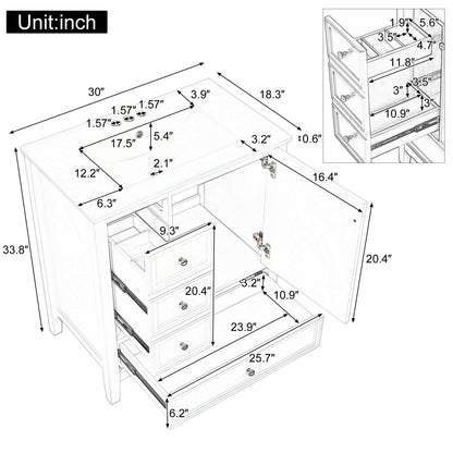 Modern Bathroom Vanity With Sink, 1 Cabinet & 3 Drawers