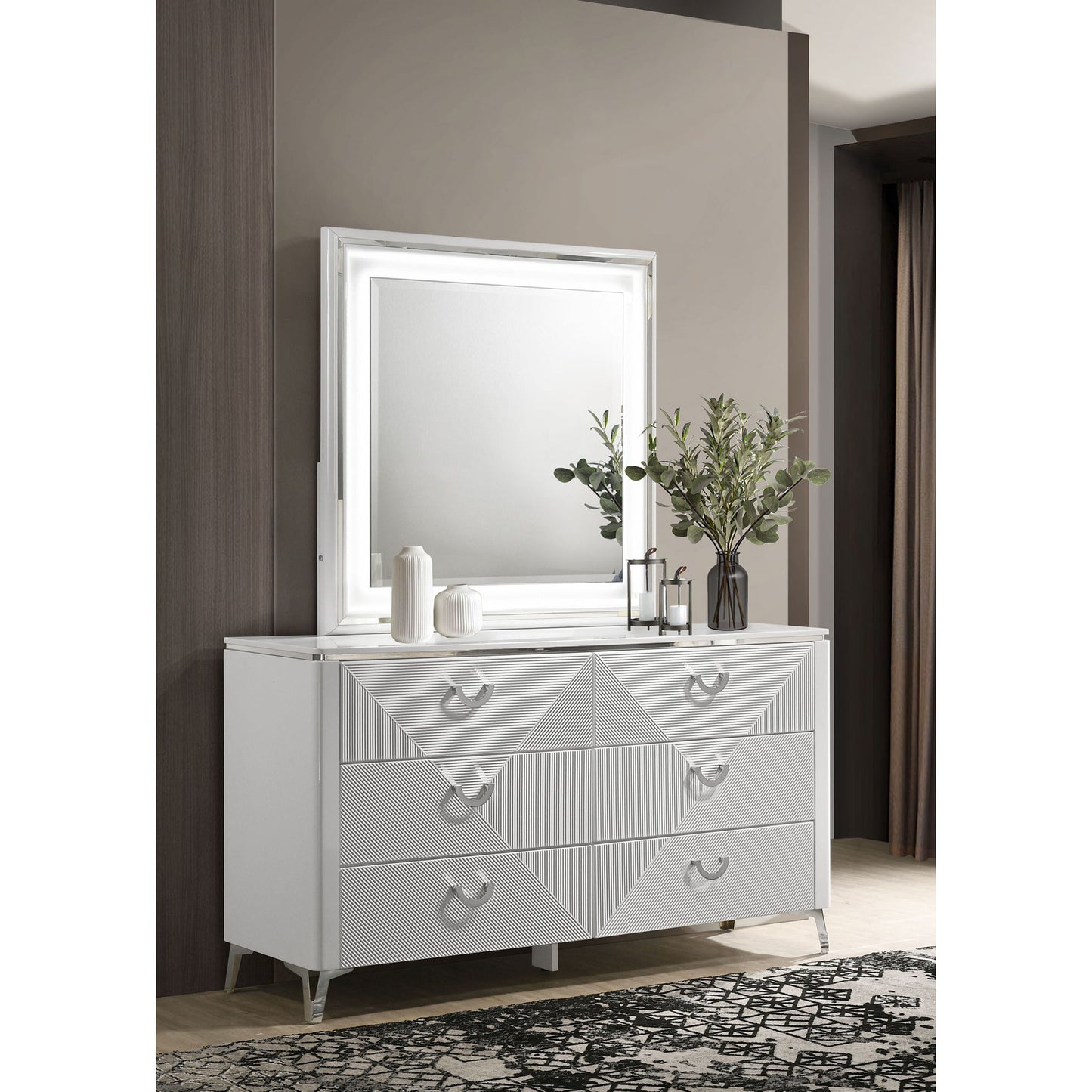Buckley - 6 Drawer Dresser With Mirror - Gloss White