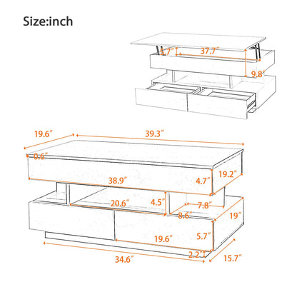 Multi Functional Lift Top Coffee Table With 2 Drawers