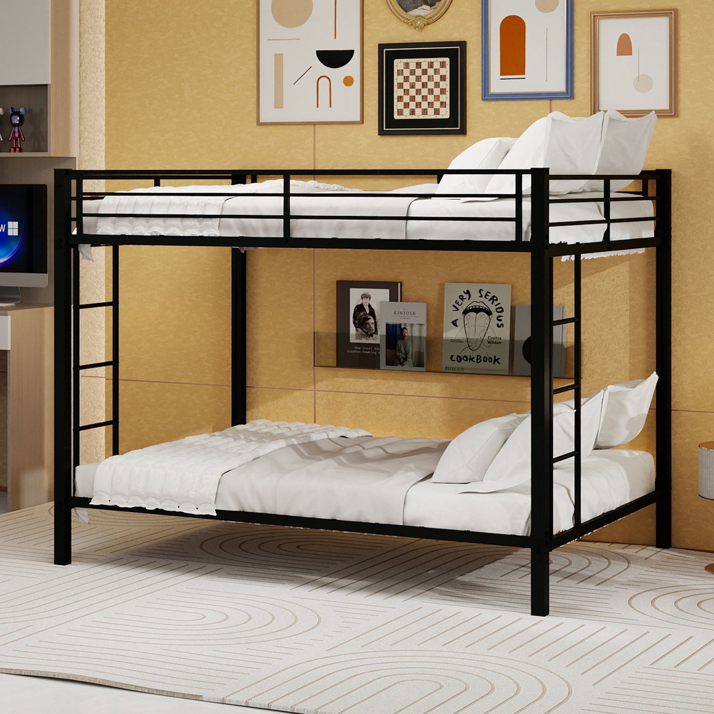 Bunk Bed For Kids, Convertible Frame With Ladders & Guardrail