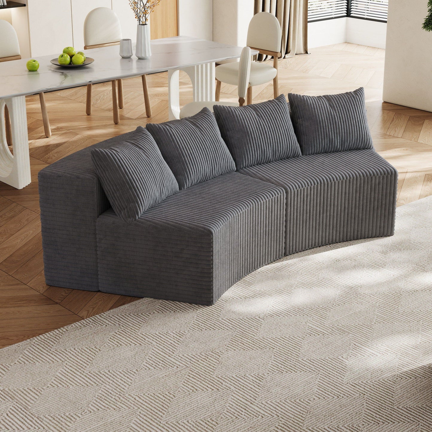 Curved Sectional Sofa With 4 Pillows, Modular Semi Circular Design