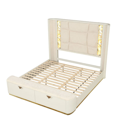 La Pierre - King Bed With Storage Drawers And LED Headboard - Beige