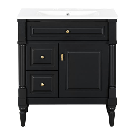 Modern Bathroom Vanity With Sink, Freestanding Cabinet With Flip Drawer & Adjustable Shelf