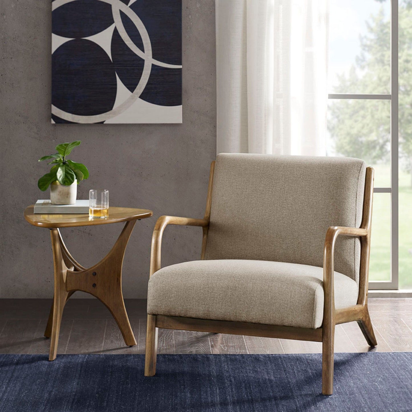 Mid-Century Style Lounge Chair With Upholstered Seat