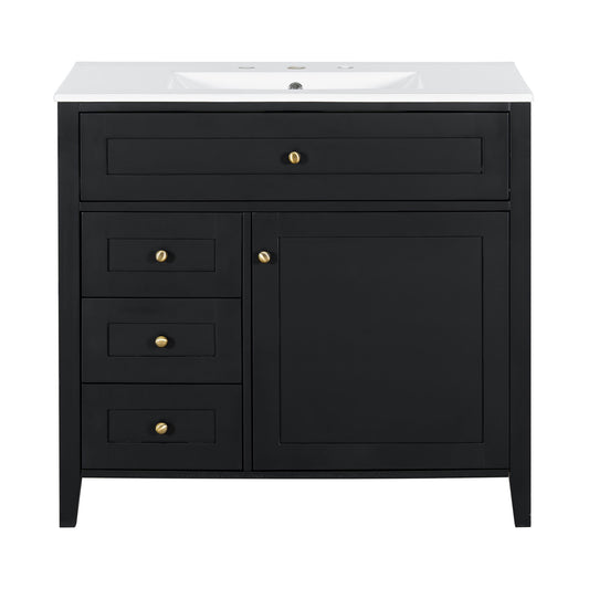 Bathroom Vanity With Sink, 3 Drawers & Cabinet With Adjustable Shelves