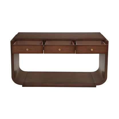 Console Table With 3 Drawers, Display Shelf, Curved Legs - Walnut