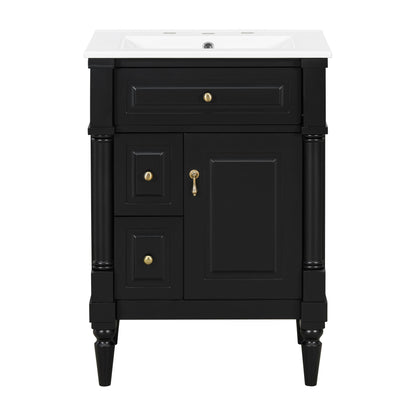 Freestanding Bathroom Vanity With Sink, Adjustable Shelf & Flip Drawer