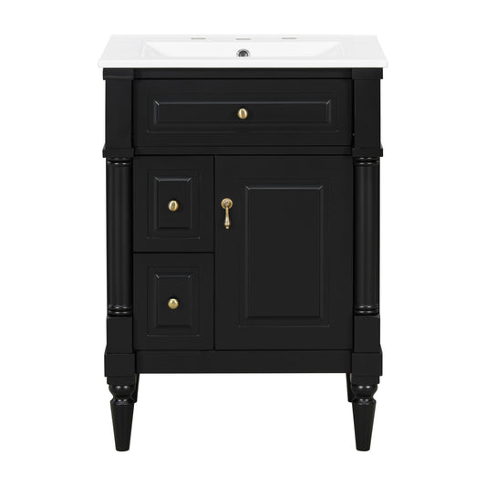 Freestanding Bathroom Vanity With Sink, Adjustable Shelf & Flip Drawer