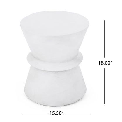 Outdoor Lightweight Concrete End Table With Hourglass Structure - Antique White