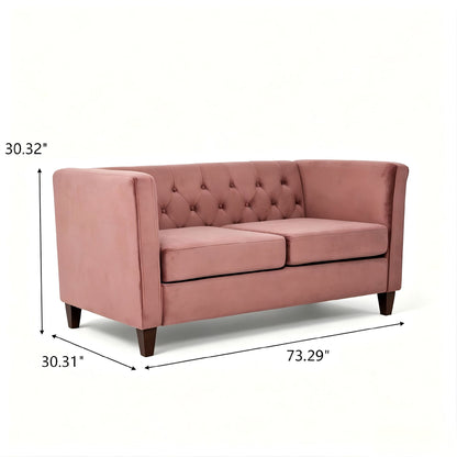 Button Tufted Loveseat, 2 Seater With Square Arm Couch For Living Room
