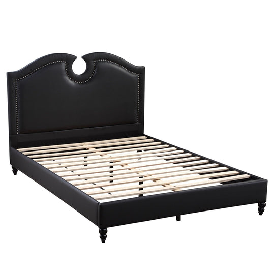 California King Size Bed With Nailhead Trim And Cut Out - Black