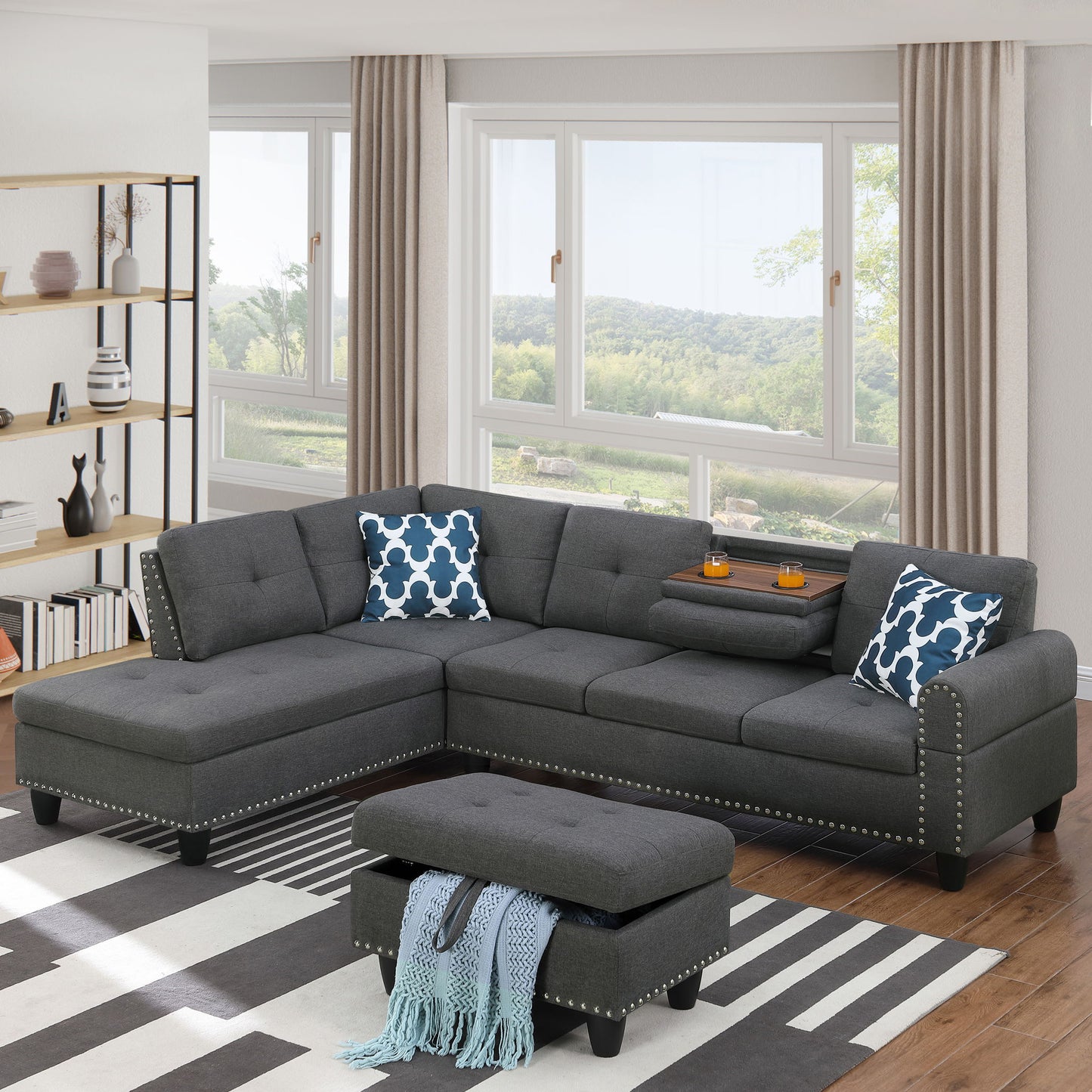 Alger - 98" Wide Left Hand Facing Sofa & Chaise With Ottoman