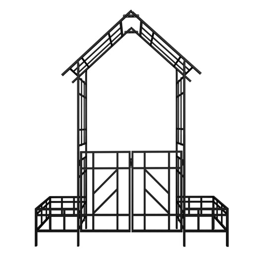 Garden Arch With Gate With Planter, Climbing Plants Support Outdoor - Black