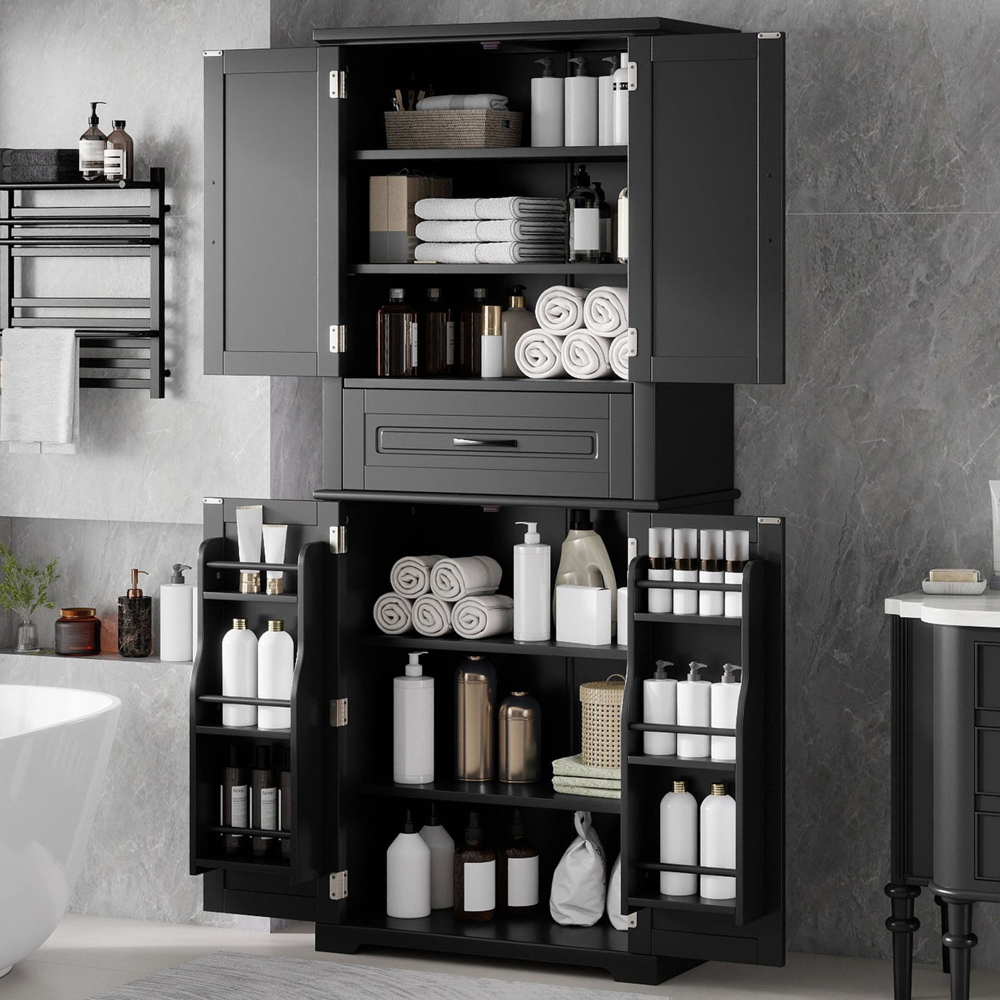 Bathroom Storage Cabinet With Multifunctional Storage Space, Drawer With Slide Rails, Adjustable Shelf