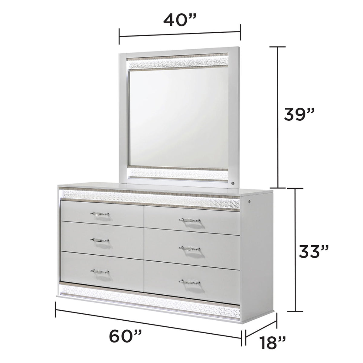 Glam - 6 Drawer Dresser With LED Lighting (Includes Dresser Only) - White