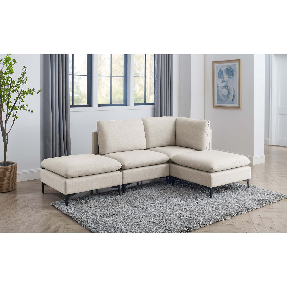 Upholstered Modular Sectional With Tall Legs, Medium Firm Seat