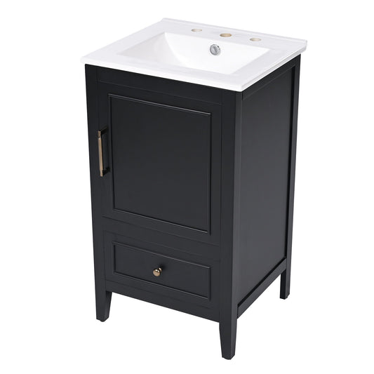 Modern Bathroom Vanity With Sink, Cabinet Storage, Drawer & Adjustable Feet