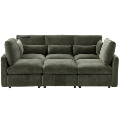 Modern Modular U-Shaped Sofa Bed With Movable Ottoman, USB Ports, Phone Holder