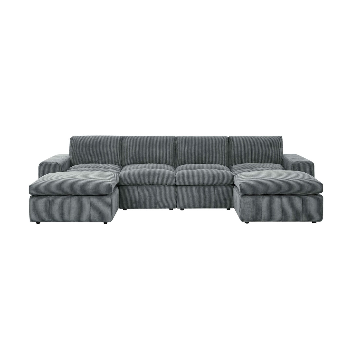 Upholstered Sectional With 2 Ottomans Living Room Seating - Dark Gray