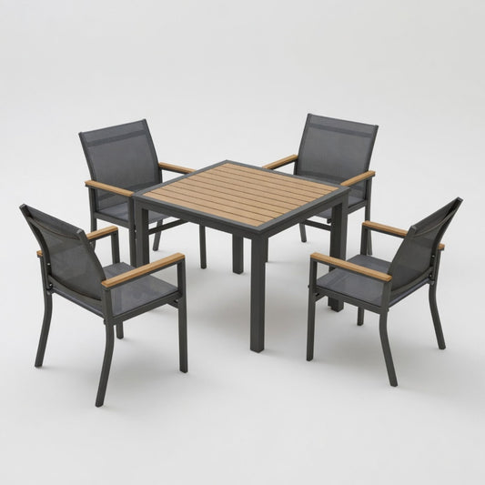 Gray Aluminum Patio Dining Set With Textilene Chairs, 5 Piece All Weather Outdoor Table And Chair Set For Patio, Porch, Garden