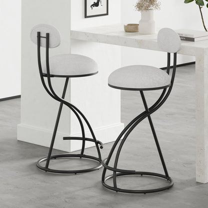 Round Print Bar Stools Upholstered Chairs For Kitchen (Set of 2)