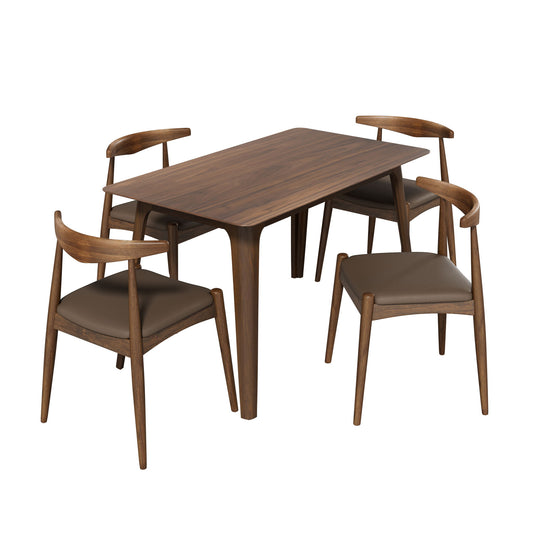 5 Piece Dining Set With 1 Table And 4 Upholstered Chairs - Brown / Walnut