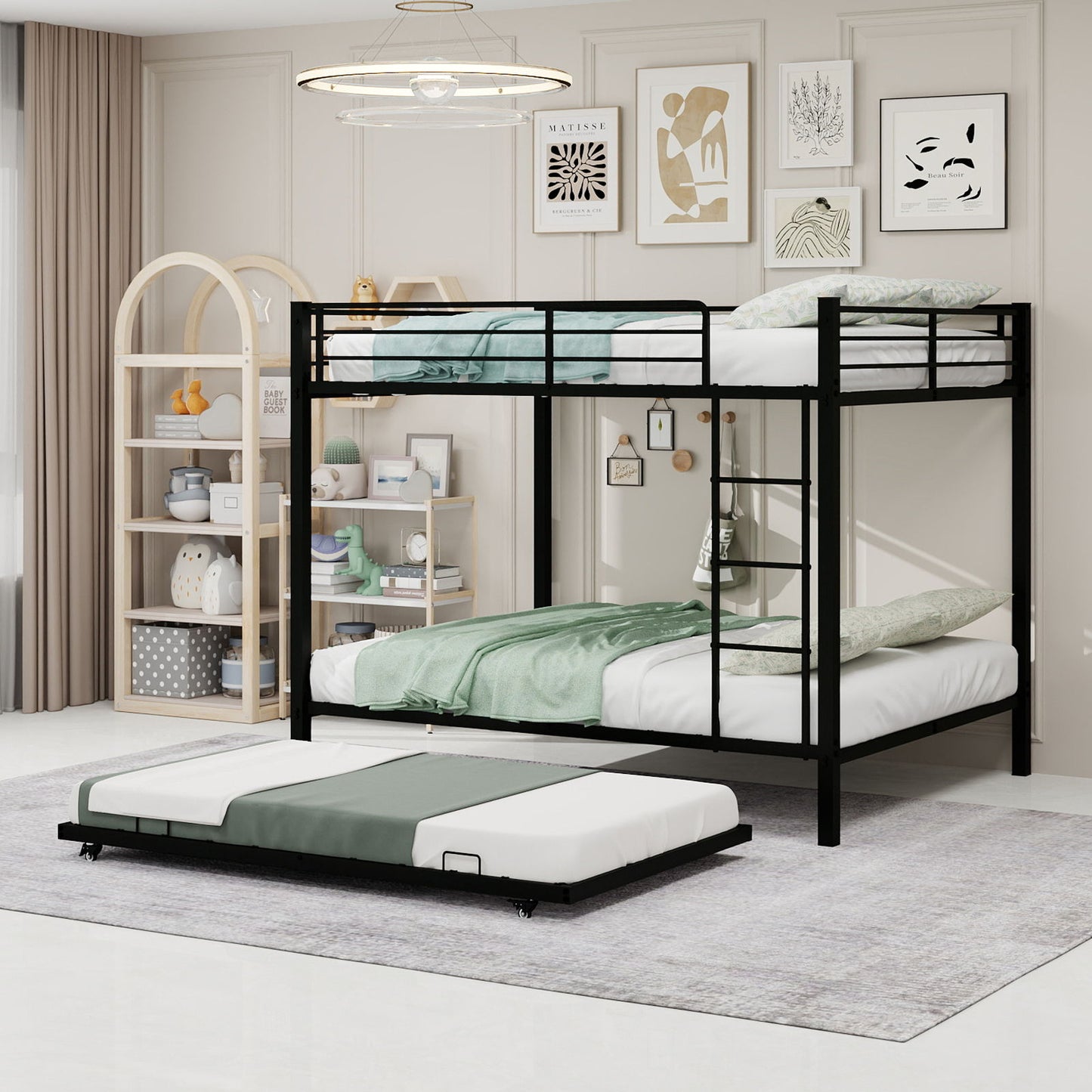 Bunk Bed For Kids, Convertible Frame With Ladders & Guardrail