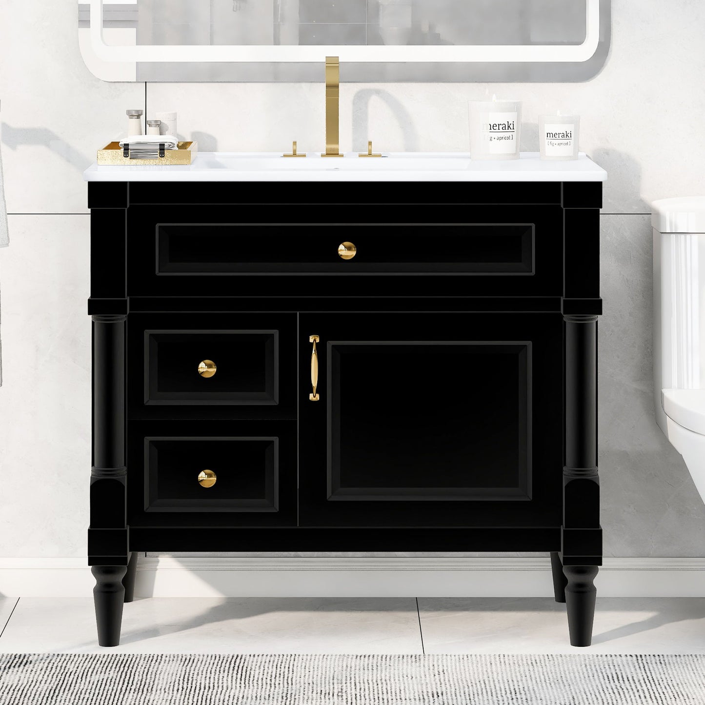 Freestanding Bathroom Vanity With Sink, Adjustable Shelf, Flip Drawer