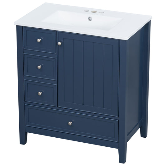 Modern Bathroom Vanity With Sink, 1 Cabinet & 3 Drawers