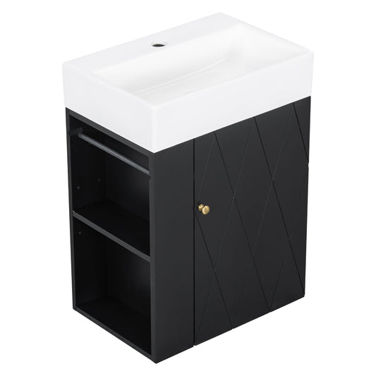 Modern Bathroom Vanity With Sink, Diamond Pattern Doors