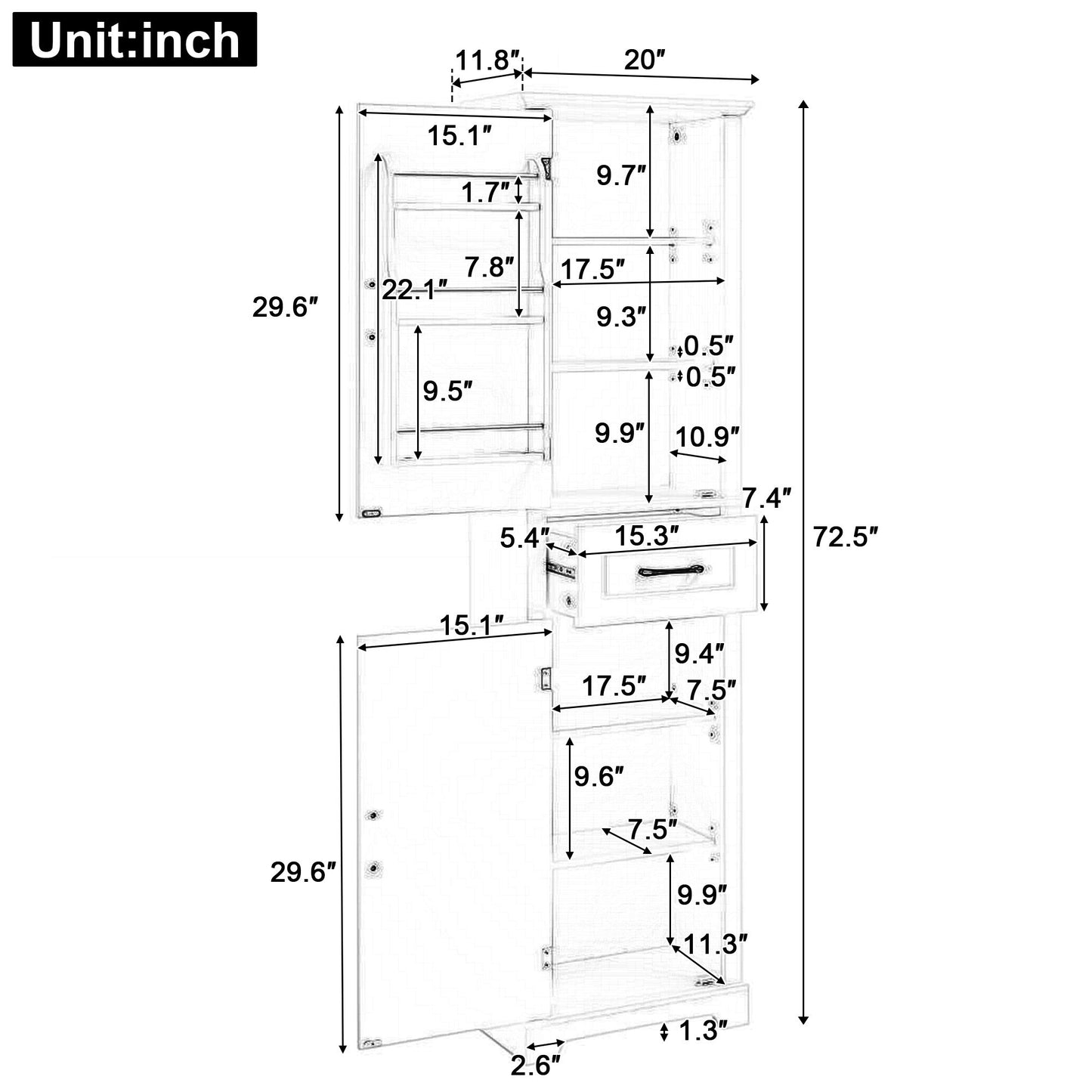 Tall Freestanding Bathroom Storage Cabinet With 2 Doors And Adjustable Shelves