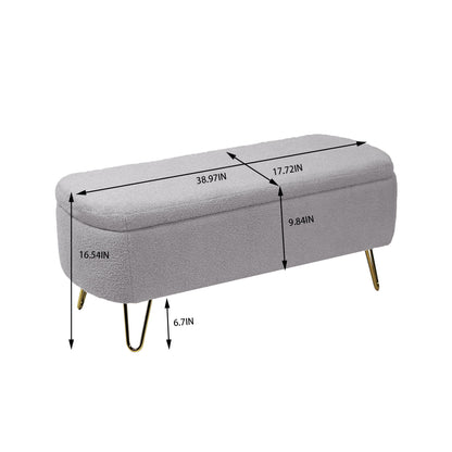 Storage Ottoman Bench For End Of Bed Legs, Modern Camel Faux Fur Entryway Bench Upholstered Padded With Storage For Living Room Bedroom