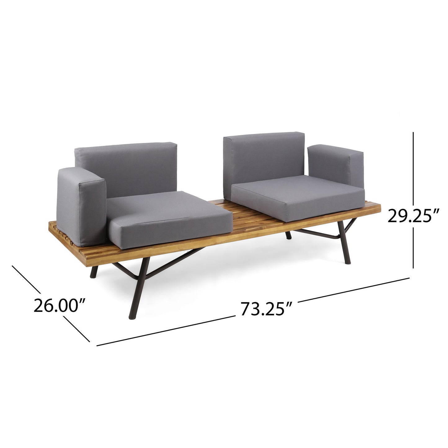 Outdoor Sofa With Cushions And Iron Legs - Dark Gray