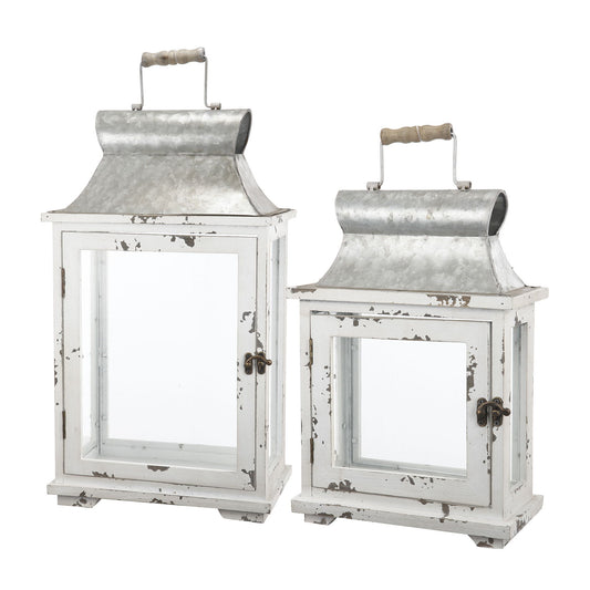 Wooden Candle Lantern Decorative, Hurricane Lantern Holder Decor For Indoor Outdoor, Home Garden Wedding - White