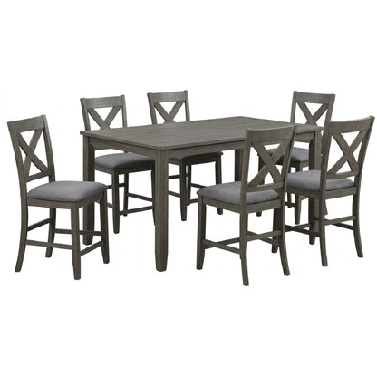 7 Piece Dining Room Furniture, Counter Height Table And 6 Chairs Set - Gray