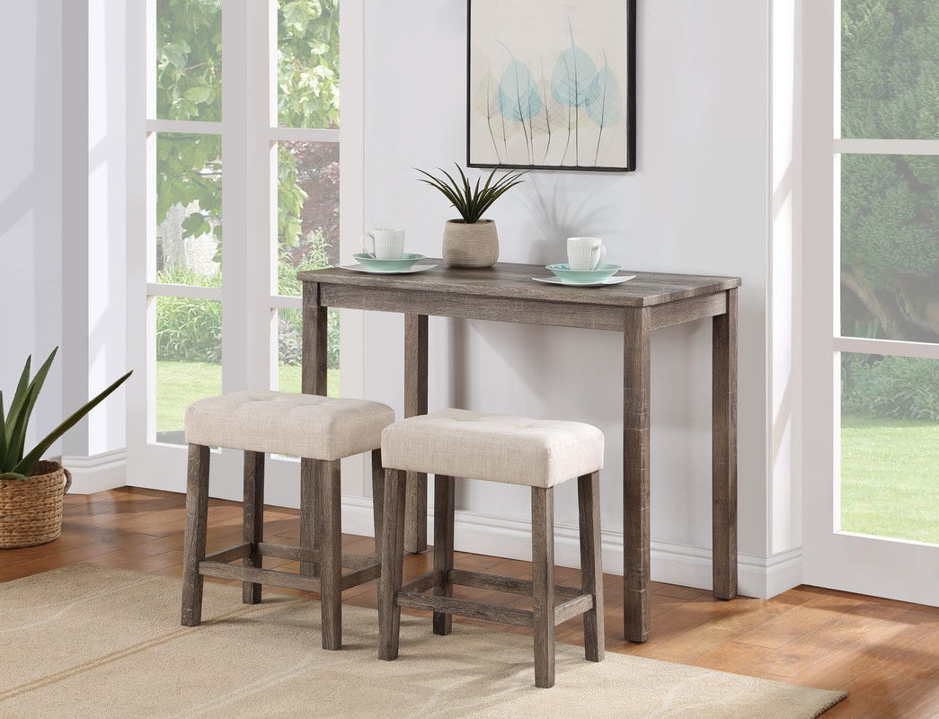 Lux - 3 Piece Counter Height Pub Table With Tufted Stools (Set of 3)