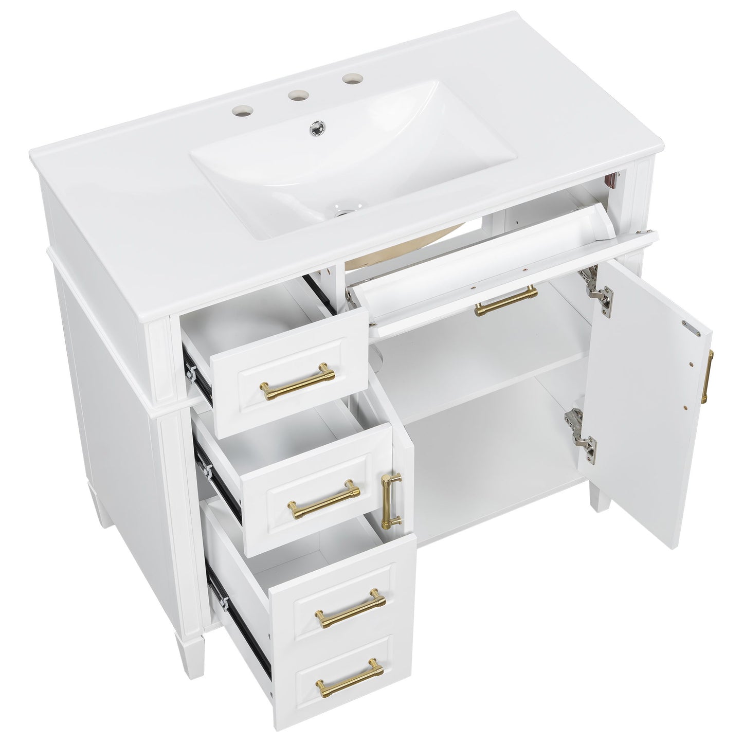 Bathroom Vanity With Sink, 4 Drawers, 2 Doors
