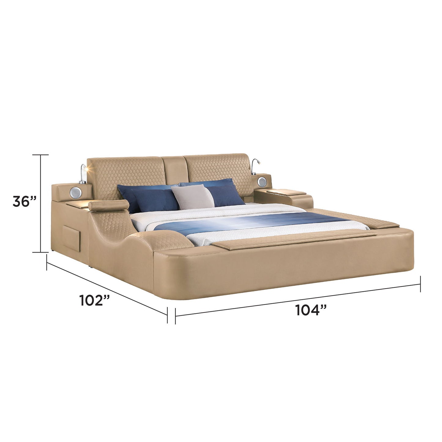 Zoya - Smart Multifunctional Bed, Built In Bluetooth Speakers, USB Charging