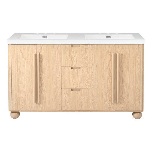 Double Sink Bathroom Vanity With Sinks, Soft Close Doors & 3 Drawers - Wood